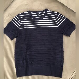 Nautica Black and White Striped Knit Top